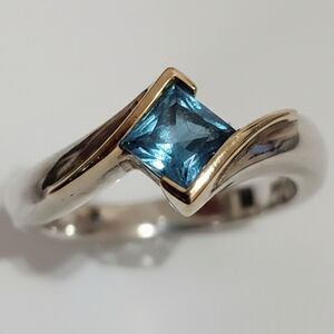 Lorenzo London Blue Topaz Bypass Ring 925 Sterling Silver 18K Gold Size 6